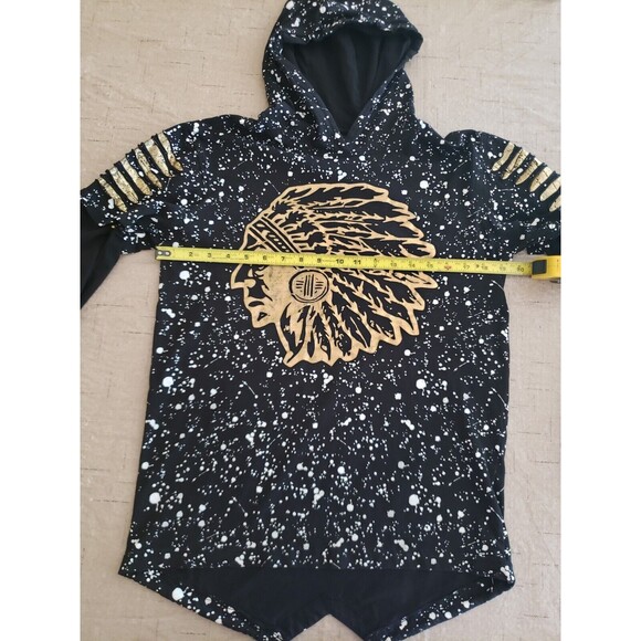 CARBON BOY'S Large Black Hoodie w/Gold Indian Chief 100% Cotton Drawstring Tie - Picture 10 of 13